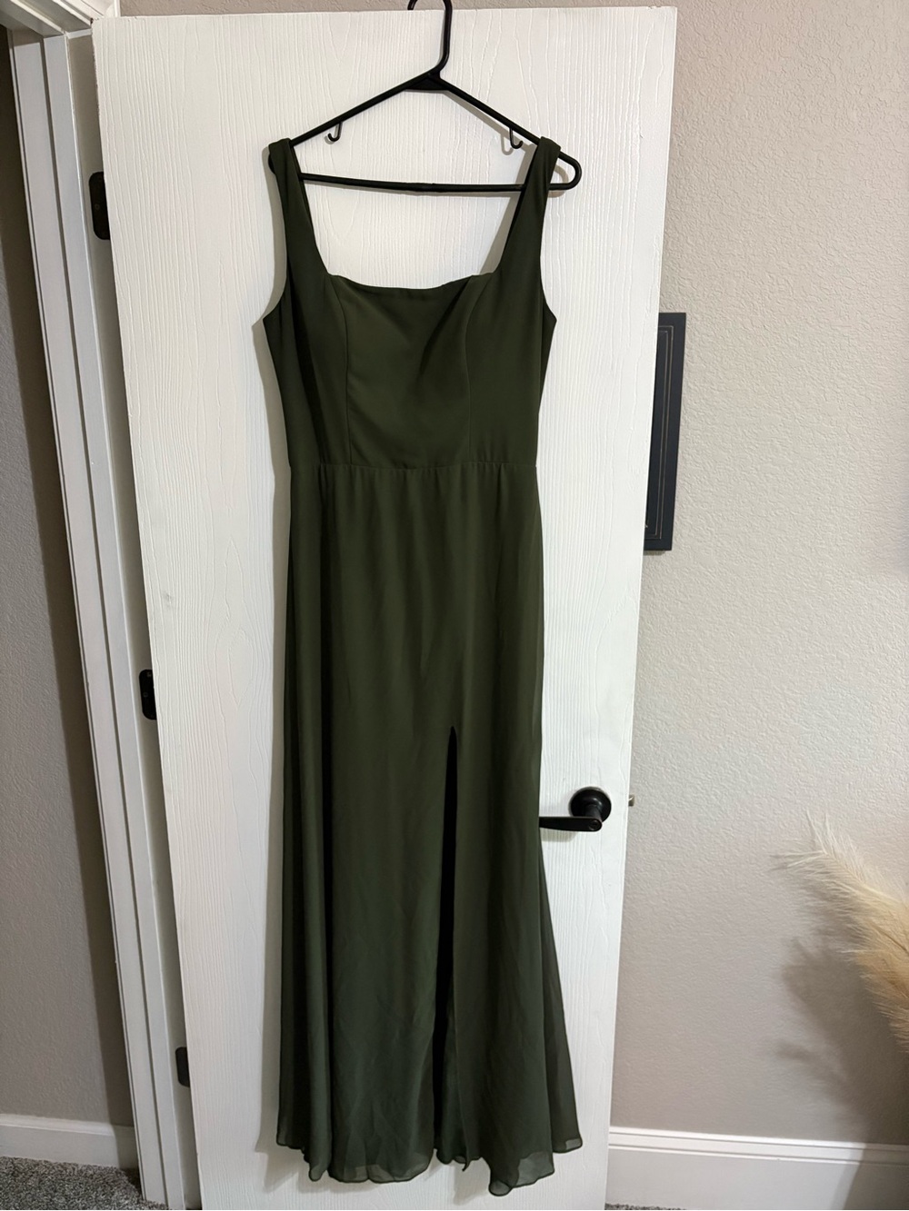 Olive Green Sleeveless Square Neck Maxi Dress - Bridesmaid